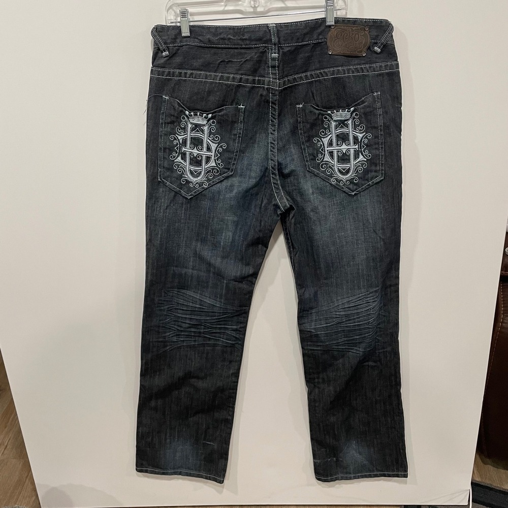 Ecko Unltd Mens Dark Wash Denim Jeans Embroidered Pockets Size 36 - Picture 7 of 10